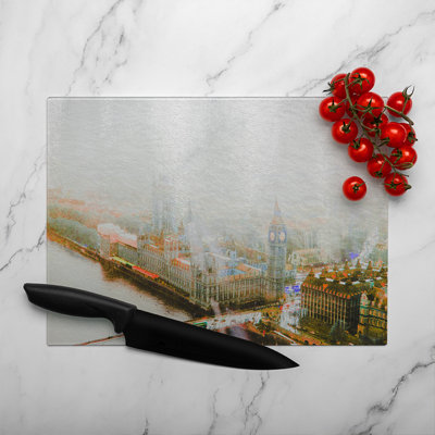 Big Ben In The Mist Glass Chopping Board