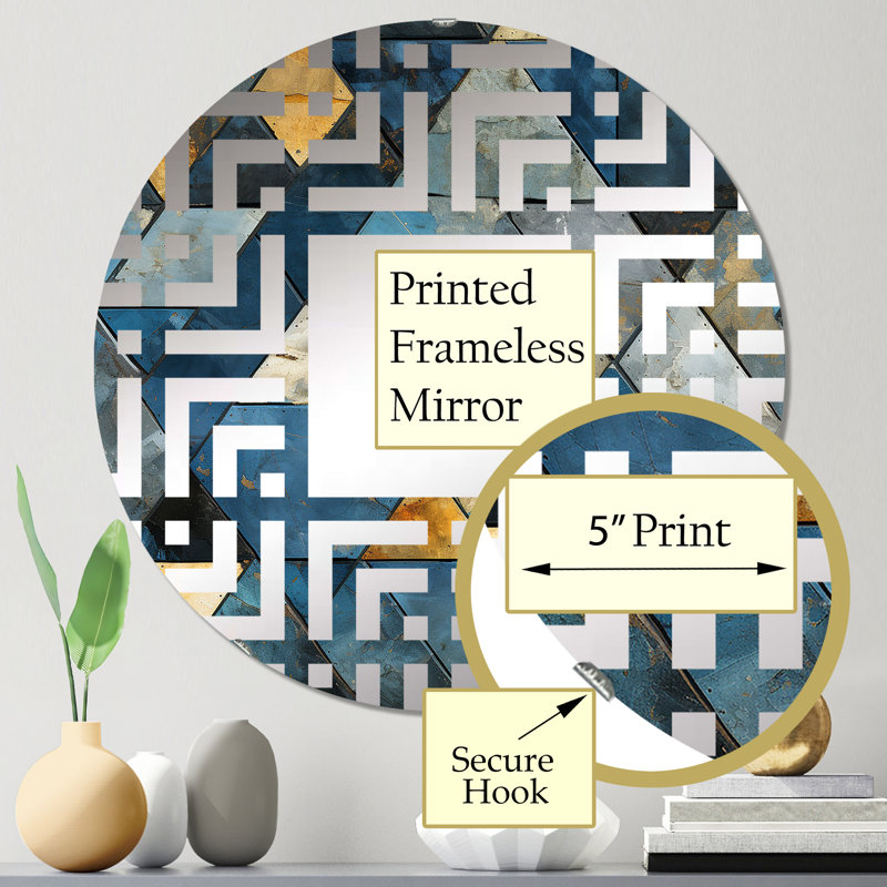 Rustic Cobalt Triangle Symphony - Miroir mural carré, 31,4 po x 31,4 po