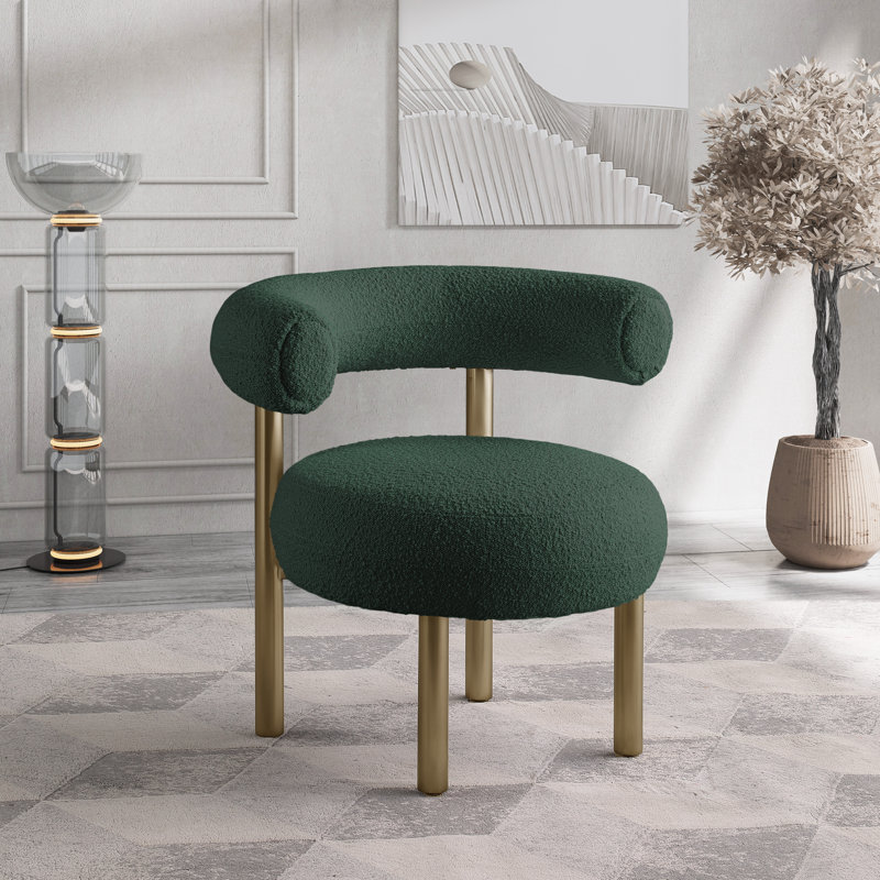 Bordeaux Boucle Fabric Accent Chair, Brass, Green Boucle Fabric