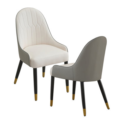 Modern Dining Chairs Set Of 2 Pcs Faux Leather Dining Chair With Metal Legs
