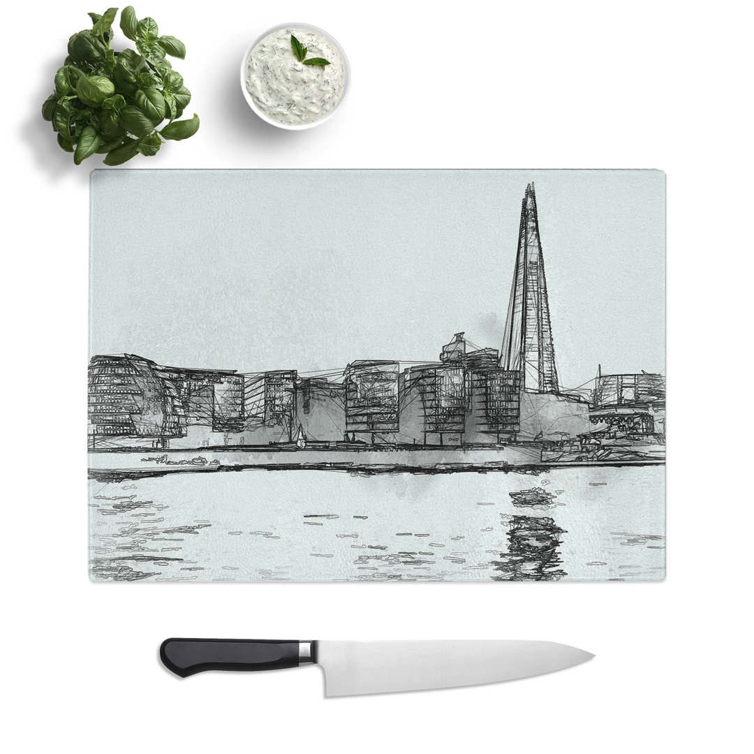 Tempered Glass The Shard & London Skyline in Abstract Chopping Board