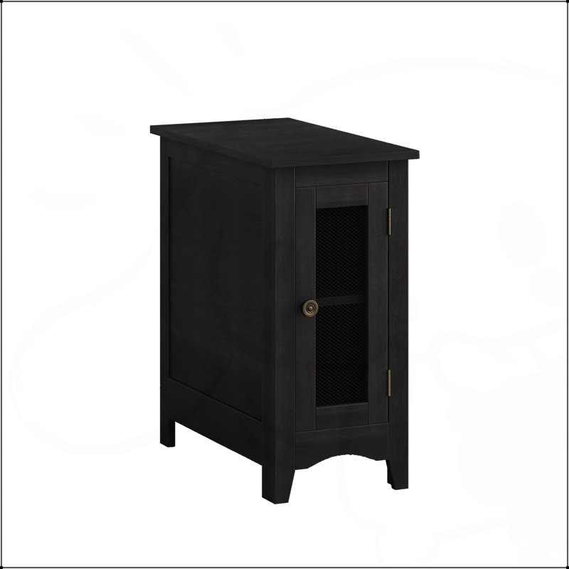 Table d'appoint étroite avec rangement, placage noir uni, parfaite pour les petits espaces et les décors modernes, Noir