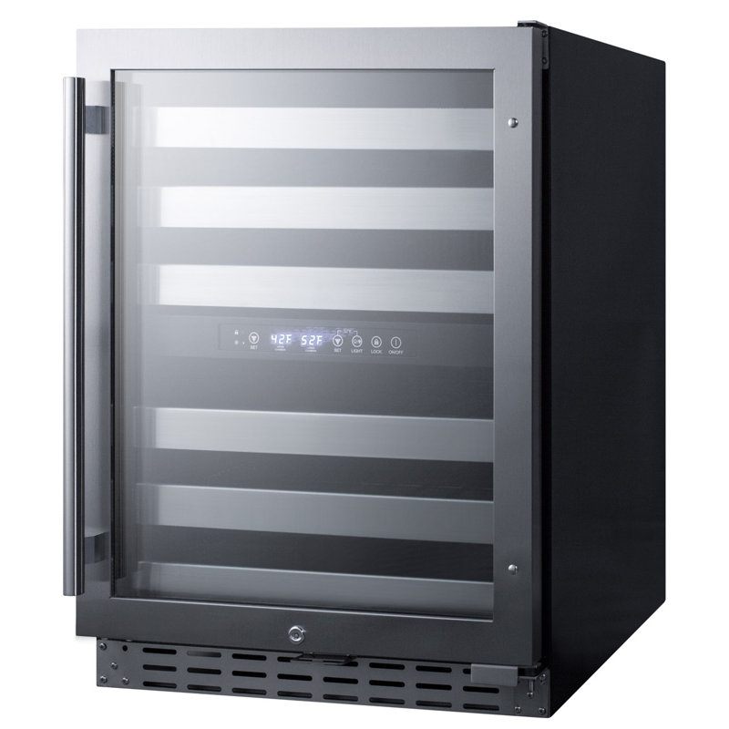 Summit Appliance Dual Zone 23.5'' Built-In 46 Bottle Wine Refrigerator with Reversible Door, Stainless Steel