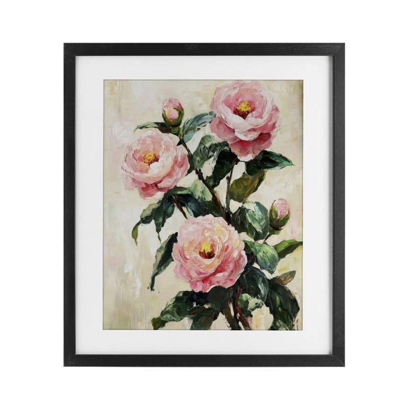 Coquelicots roses peints avec bourgeons, reproduction sous verre, conception de Petal Prints Design, H 21 po x l 17 po