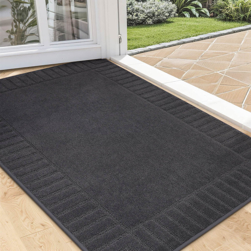 Tapis d'entrée antidérapant, antidérapant et résistant à la saleté, lavable à la machine, Gris foncé, L 32 po x L 48 po