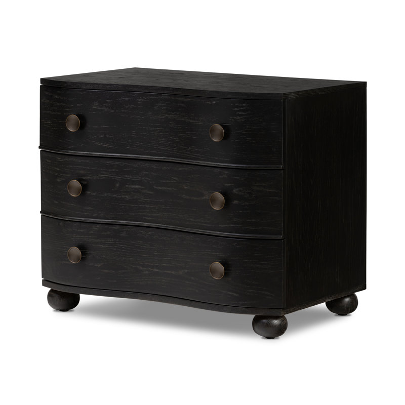Tiago 3 - Drawer Solid Wood Nightstand, Distressed Black