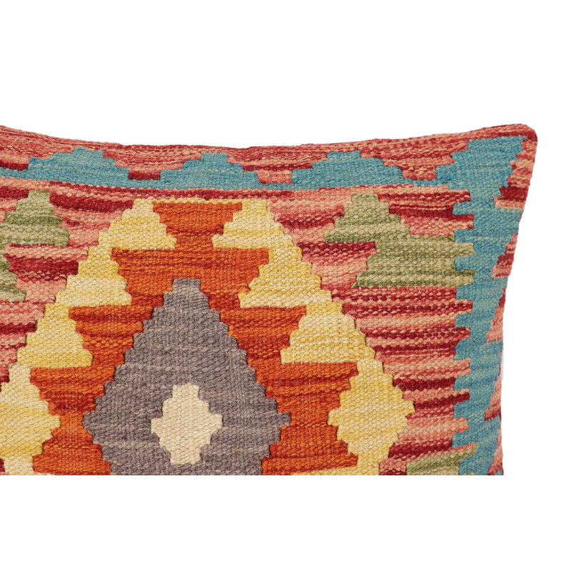 Oreiller rustique en kilim tissé à la main Caballer - 17 po x 18 po Rustic, H 17 po x l 18 po, Rouge / rouille / bleu / gris