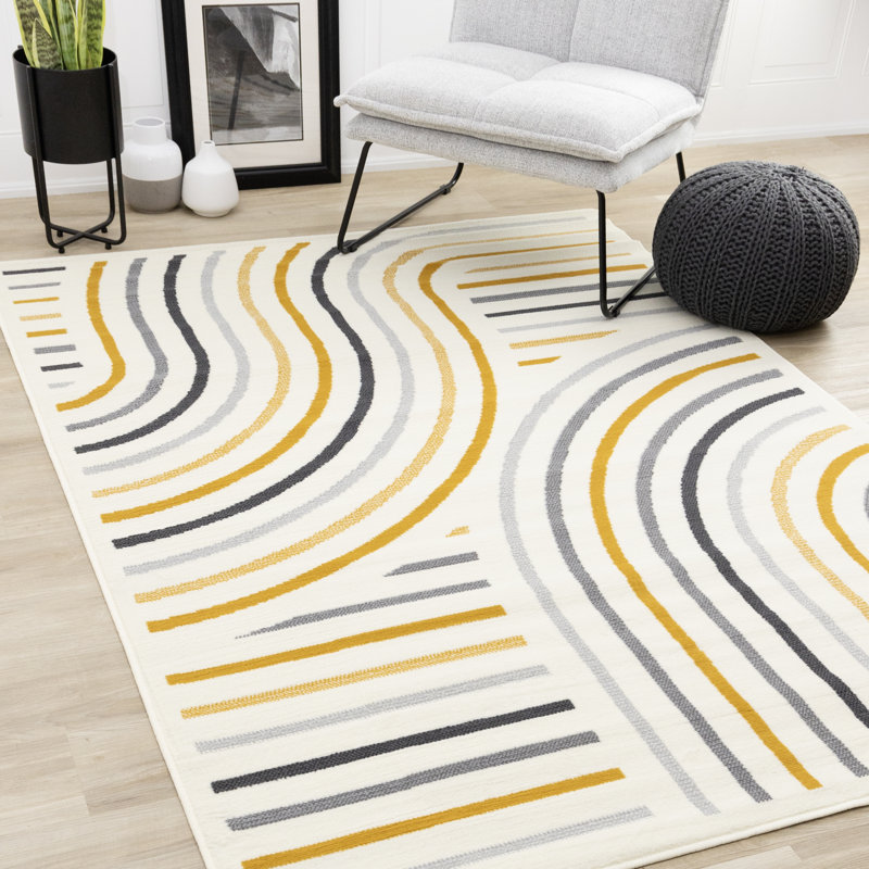 Tapis crème / jaune Fresno, Rectangle 2 pi 7 po x 4 pi 11 po