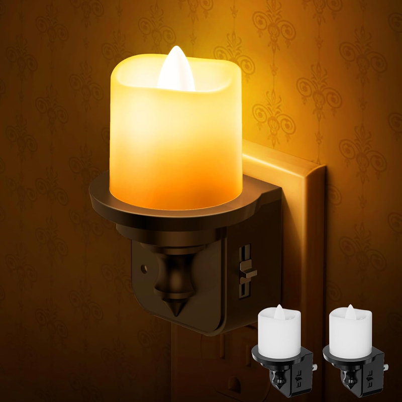 Candle Style Black Plug-In Night Light With Light Sensor, 1600K Amber, Sliding Dimmer