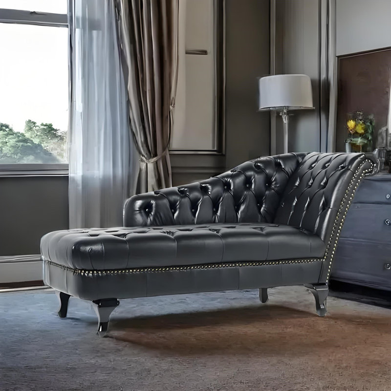 Chaise longue décontractée rétro Elegance, Orienté à droite, Noir, noir, noir, noir