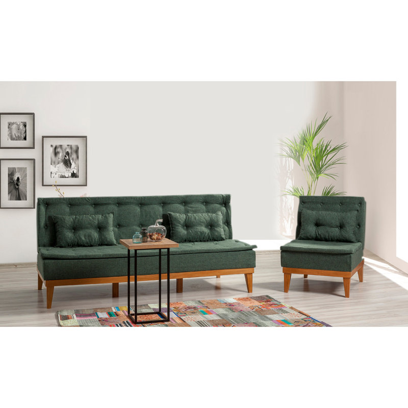 Ensemble de salon inclinable 2 pièces Auer, 100 % lin vert