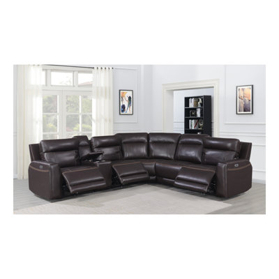 Canapé modulaire en cuir à double puissance personnalisable - Cuir fleur, repose-tête électrique, repose-pieds électrique - style transitionnel, ajustement parfait