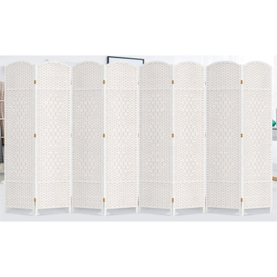 Lark Manor™ 8 Panels Room Divider 6 FT Tall Weave Fiber Privacy Screen Freestanding Double Hinged Folding Screen Extra Wide Room Dividers for Patio Privacy (Off W