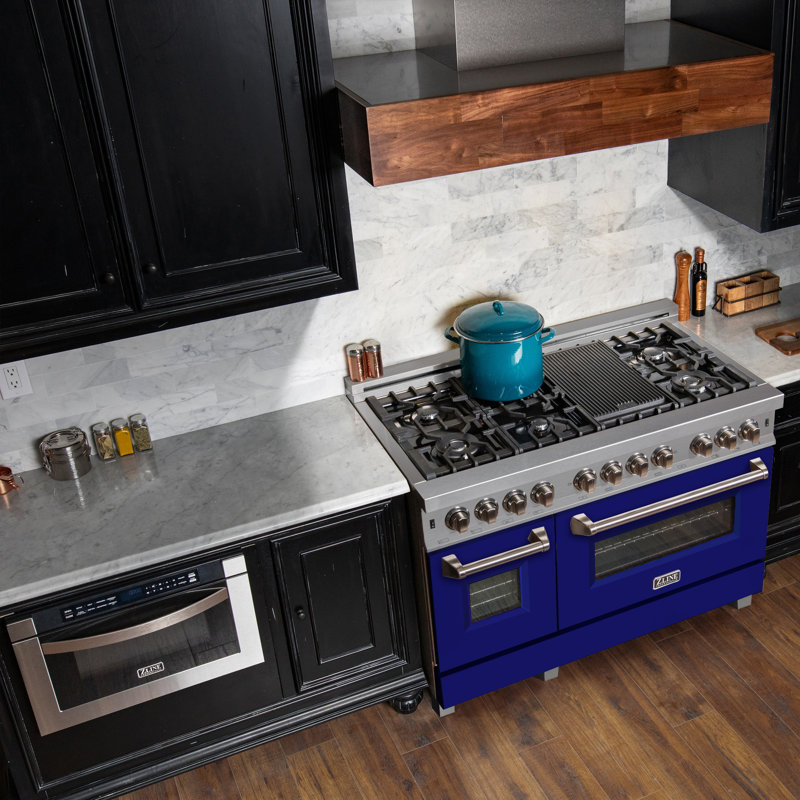 ZLINE 48" Legacy Dual Fuel Range, Blue Matte Satin Stainless Steel