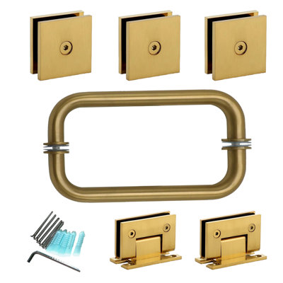  Ensemble de quincaillerie de porte de douche sans cadre: charnières et poignées pour verre de 5/16 po à 3/8 po