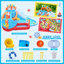 Jeu gonflable 9-en-1 pour enfants dans un parc aquatique | Double glissade, mur d'escalade, pistolets à eau, pataugeoire, panier de basketball et anneau, centre de jeu extérieur d'été pour la cour, la plage et le camping