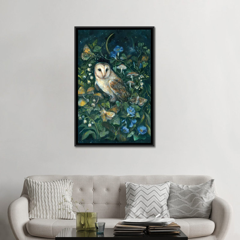 Barn Owl - reproduction d'art murale - toile encadrée, H 48 po x l 32 po, Reproduction encadrée sans passe-partout, Noir