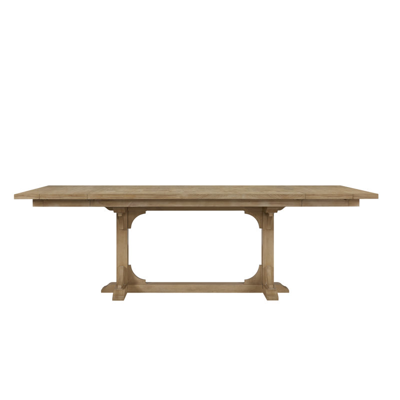 Table de salle à manger extensible à tréteaux Deemston avec plateau géométrique et 2 feuilles - Finition cajou, Beige