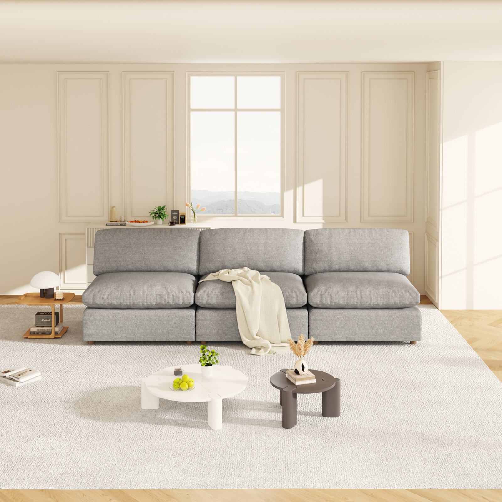 Jossa 113" Linen Modular Sofa, Gray