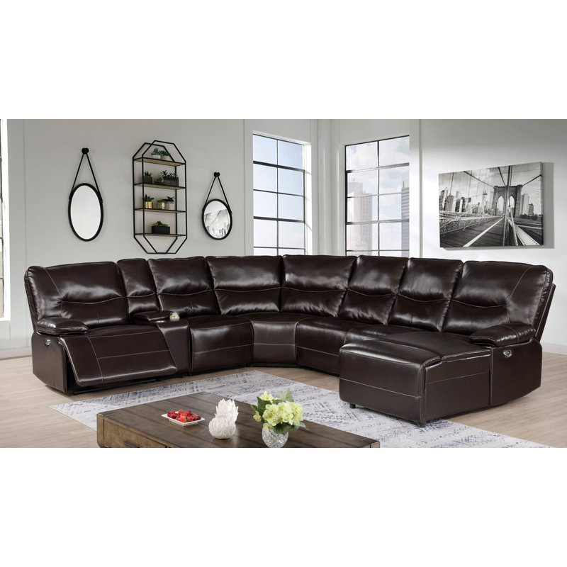 Canapé modulaire inclinable de 139,5 po Didde, Simili cuir brun foncé