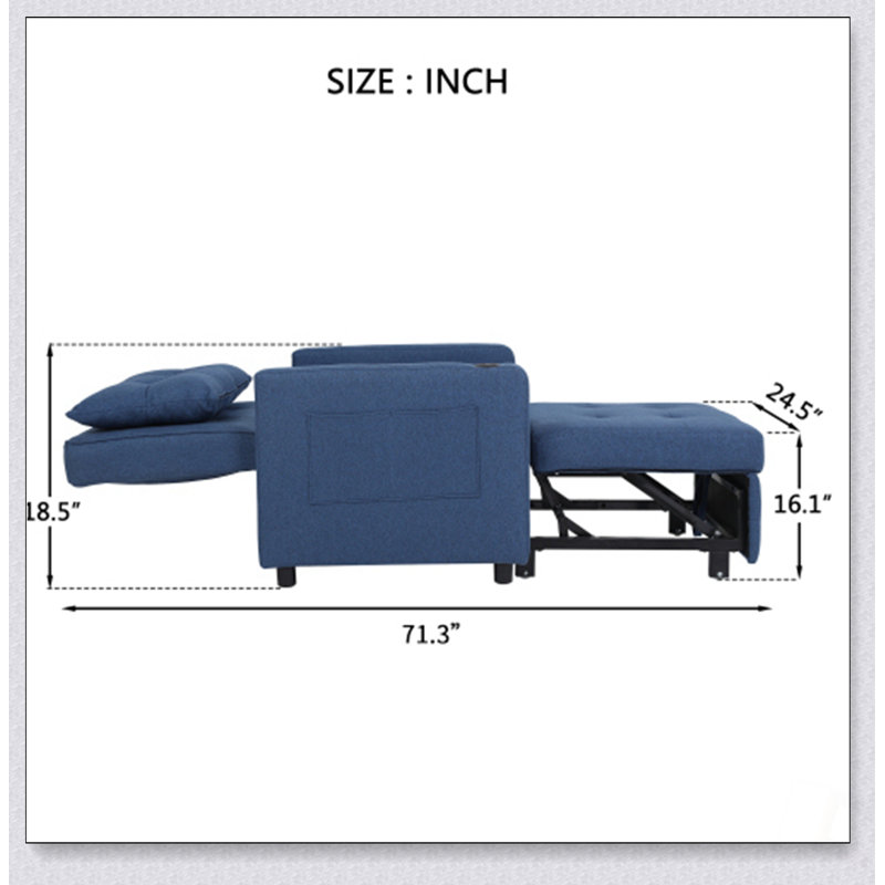 3-In-1 Convertible Sleeper Chair With Adjustable Backrest, USB Ports, And Side Pocket For Versatile Comfort And Functionality