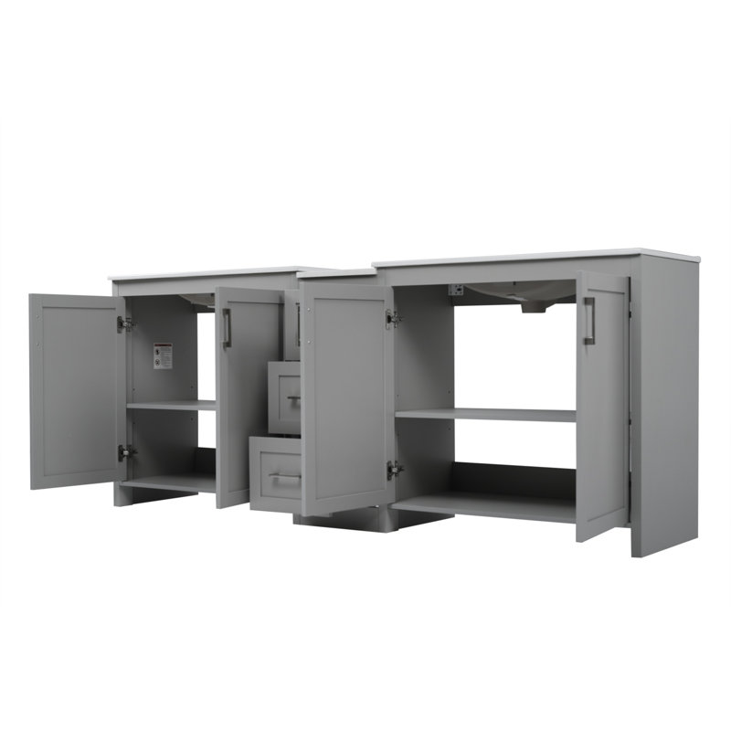 Ensemble de meuble-lavabo double 84 po avec 3 tablettes réglables et 3 tiroirs, Gris