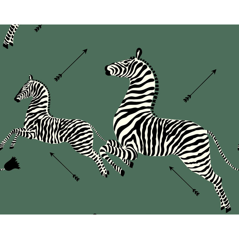 Zebras Animal Print Vinyl Wallpaper Roll, Serengeti Green