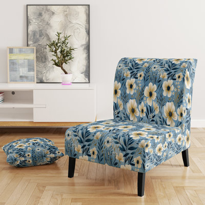 Fauteuil de chambre Blue Coastal Elegance Floral Motif II - rembourré Cottage