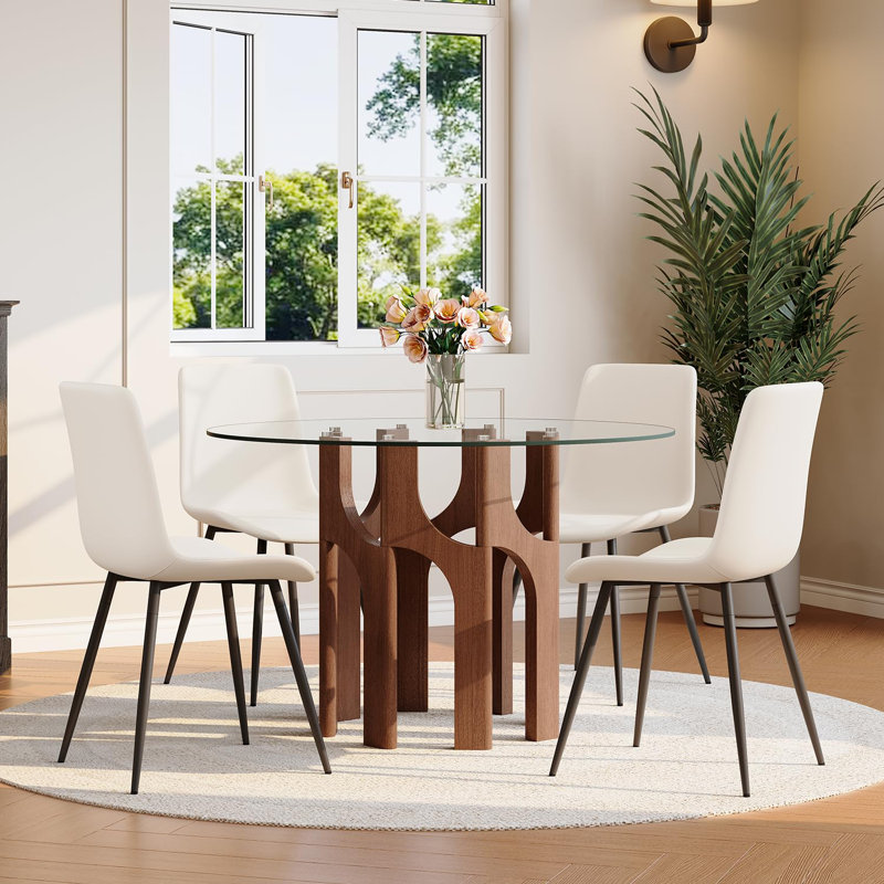 Ensemble de table de salle à manger 46 po pour 4 personnes, Brown, White