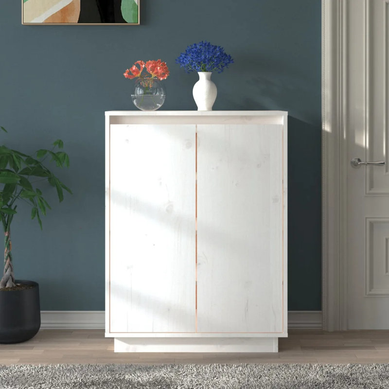 6 Pair Solid Wood Shoe Storage Cabinet, White