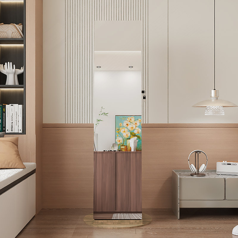 Armoire à bijoux pivotante à 360 ° avec miroir pleine longueur, Brun antique