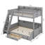 Lit simple superposé au dessus d'un lit double avec tiroir de rangement, lit en bois massif avec tablettes, DEL, station de charge pour enfants, adolescents, adultes