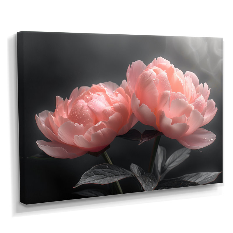 Romantiques roses en cristal pivoines II, impression d'art mural pivoines, Toile tendue, H 16 po x l 32 po