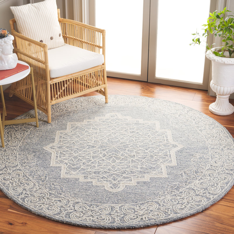 Abstract Hand Tufted Wool With Cotton Cloth Backing Oriental Rug, Round 6'
