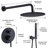 10" Matte Black Wall Mounted Dual Function Shower System With Rough-In Valve, Rainfall Head And Handheld-123107260