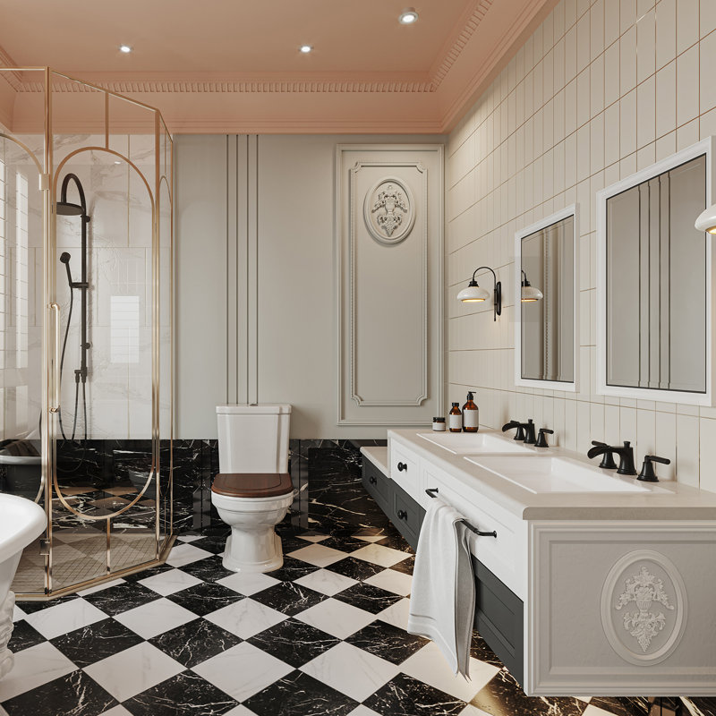 Robinet de salle de bain à large entraxe avec bonde, Noir mat