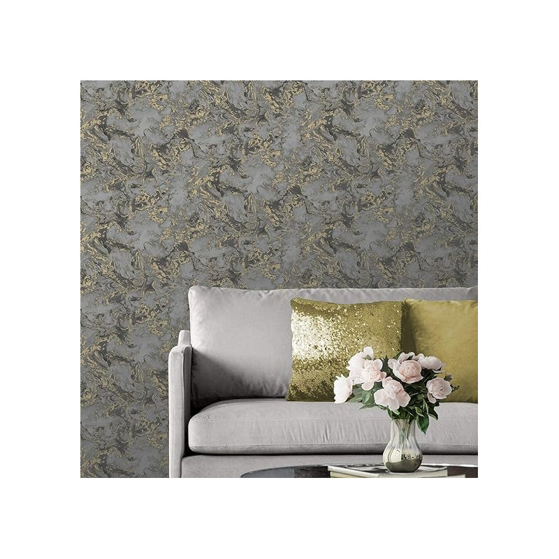 Ceiran 10m x 53cm Metallic Finish Wallpaper Roll, Grey