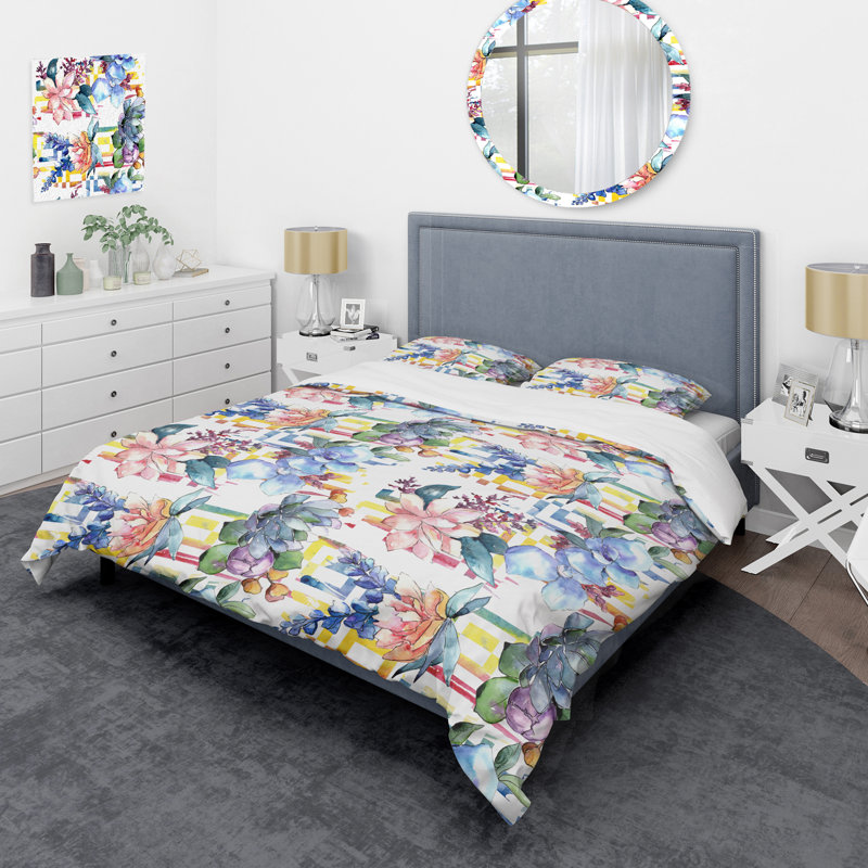 Multicolore bouquet de fleurs - ensemble de housse de couette floral - microfibre de polyester