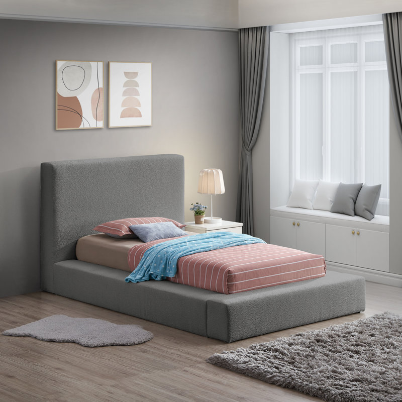 Issaias Upholstered Panel Storage Bed, Twin, Grey Boucle Fabric