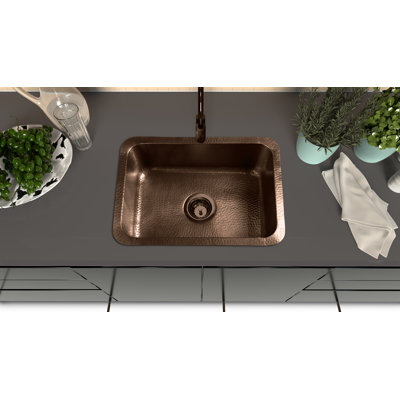 Pure Copper Hand Hammered Milan Dual Mount Single Bowl Kitchen Sink 21"