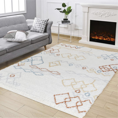 Ivoire 7 pi 10 po X 9 pi 10 po Tapis à poils longs