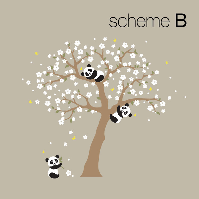 Décalcomanie murale sapin de noël et cerises, Brun clair / blanc / noir