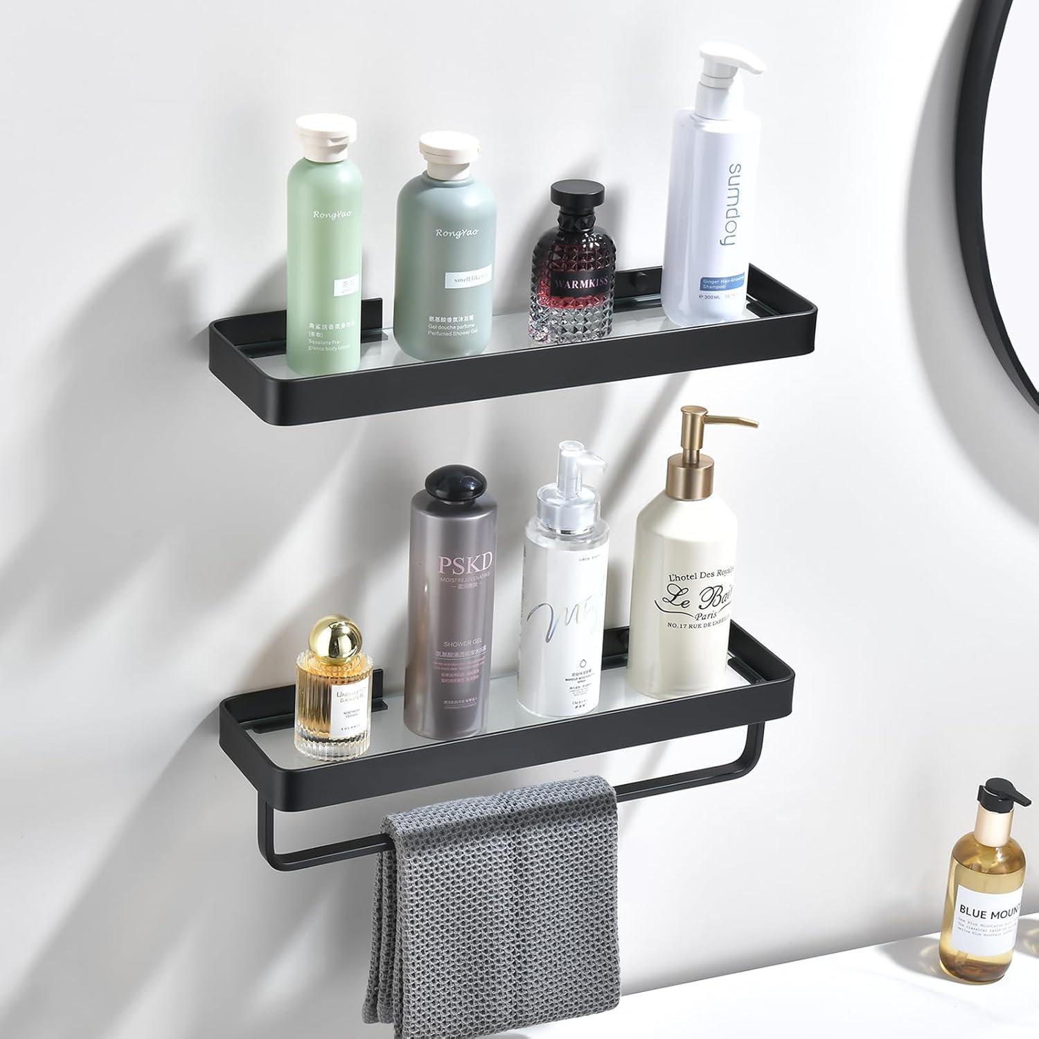 GOLSIA Glass Shelves For Bathroom, 2-Tier Bathroom Wall Organizer Wall ...