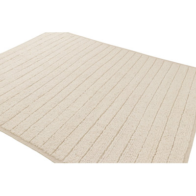 Wool Striped Area Rug in White