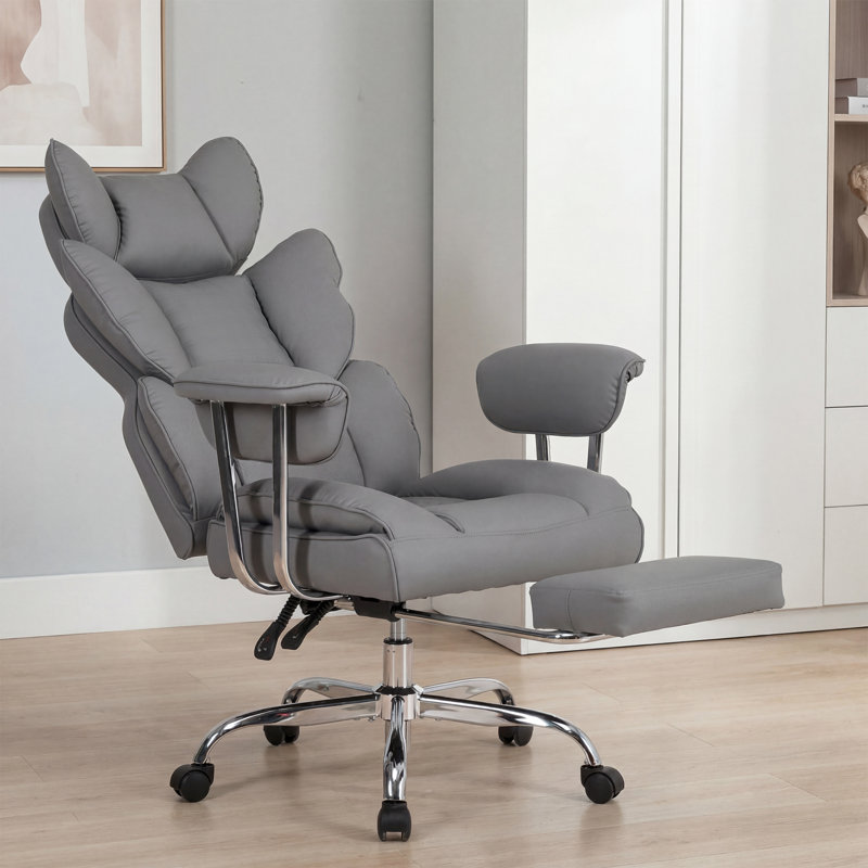 Katsunori Big and Tall Ergonomic Executive Chair with Footrest and Pillow, Gray