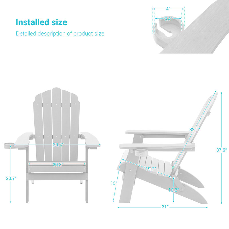 Chaise Adirondack pliante en plastique Halstein, Blanc