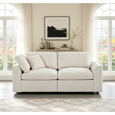 Canapé 73 po en chenille moderne de 73 po avec 2 coussins décoratifs, canapé rembourré à 2 places et siège profond avec structure en bois massif pour salon, appartement et chambre à coucher