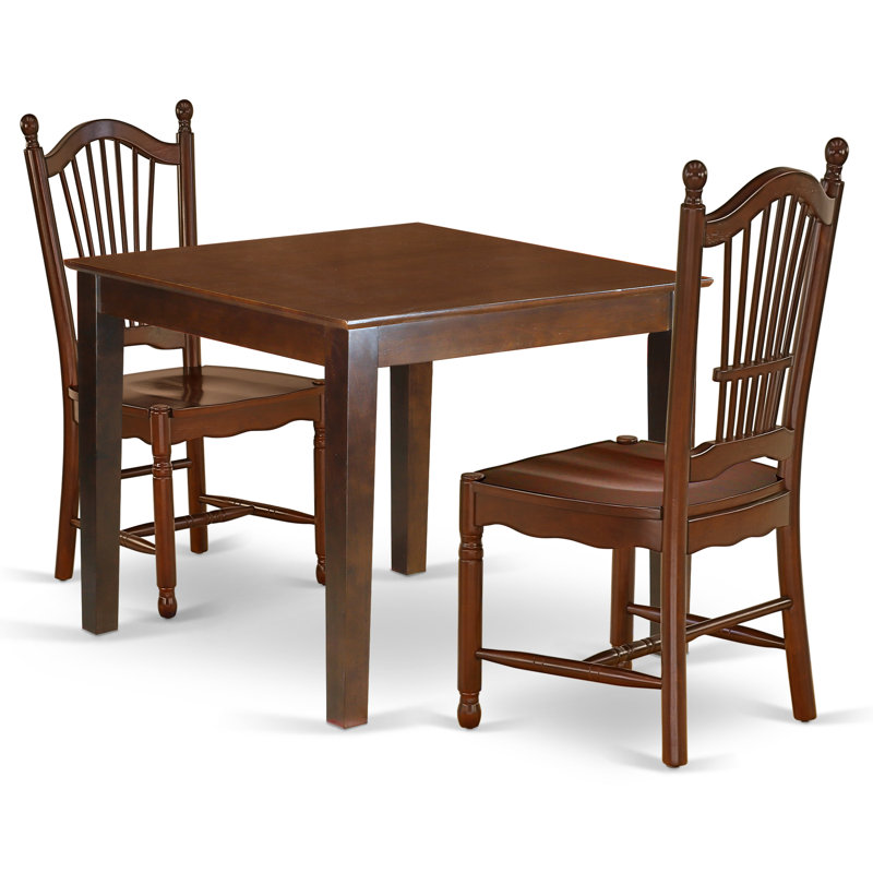 3 Piece Dining Room Table Set Contains a Square Kitchen Table and 2 Dining Chairs, Mahogany