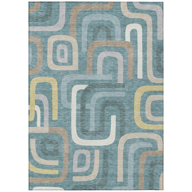 Machine Washable Indoor/Outdoor Chantille ACN2551 Mid-Century Modern Rug, Teal, 5' x 7'6"