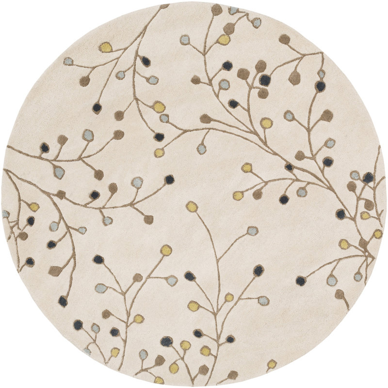 Elsberry Hand Tufted Wool Floral Indoor Rug, Round 4'